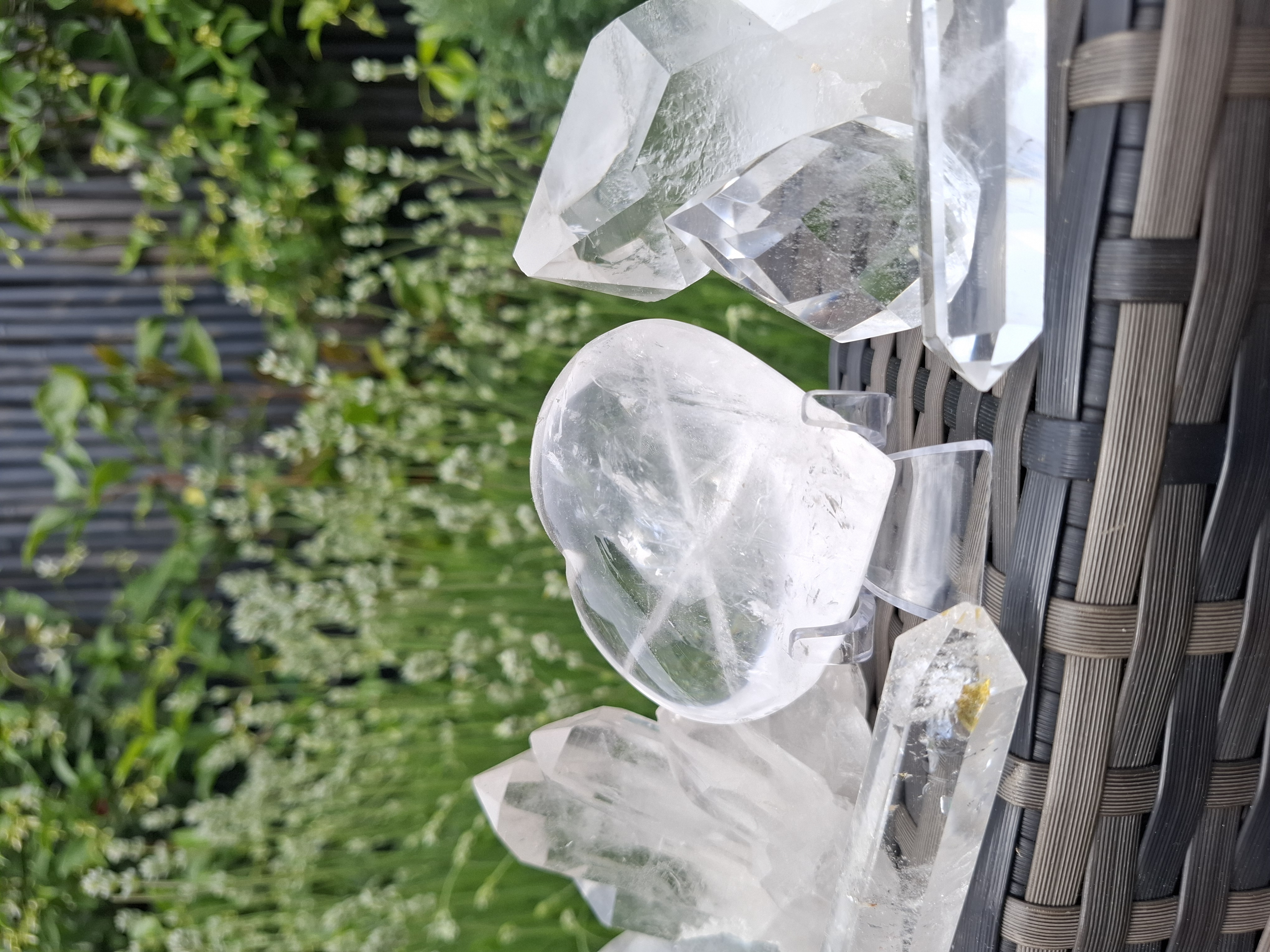 Clear quartz points in the garden